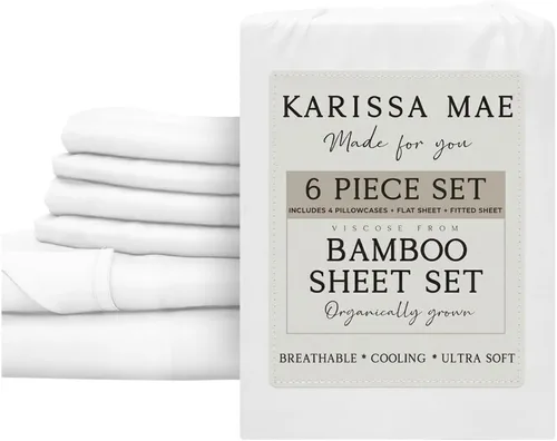 Miniatura 64 de KARISSA MAE Juego de sábanas tamaño individual de viscosa de bambú refrescante, 100% cultivadas orgánicamente, bolsillo profundo de 18 pulgadas