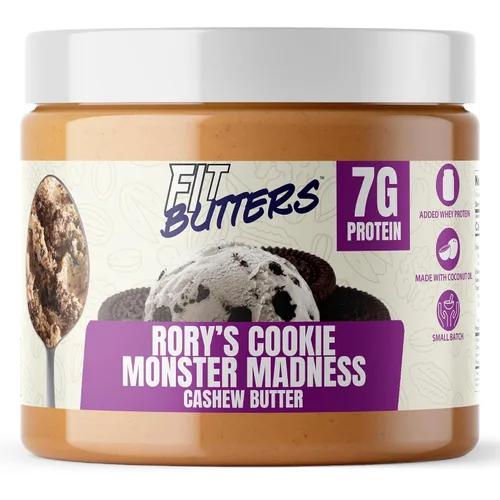 FIt Butters Rory's Cookie Monster Madness (Galletas y Crema de Galleta Mantequilla de Anacardo), Mantequilla de Nueces con Proteína Añadida y Aceite