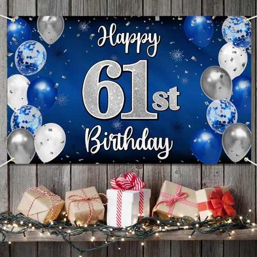 Miniatura 204 de Decoración de feliz cumpleaños 35, globo azul y plateado de 35 años, cartel grande de telón de fondo de cumpleaños, suministros para fiesta de 35th