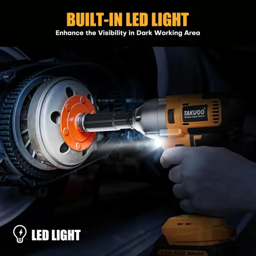 Miniatura 7 de Takuoo Llave de impacto inalámbrica de 1/2 pulgada sin escobillas, par máximo (1200N.m) 900 pies-libra de impacto eléctrico con batería de 4000mAh