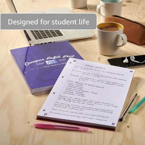 Miniatura 4 de Oxford Campus, almohadilla de repuesto de papel rayado A4, 300 pg, azul marino, 1 cuaderno