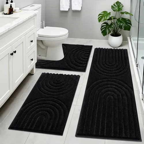 Miniatura 10 de Juego de alfombras de baño HEBE de 5 piezas, tapetes de baño absorbentes y suaves para baño, juego de tapetes de baño lavables a máquina