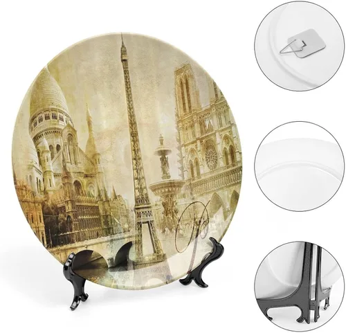 Miniatura 4 de Platos de cerámica, Platos de cerámica decorativos de París, paisaje antiguo, torre Eiffel Francia, lugares de interés, 6 pulgadas, para comedor