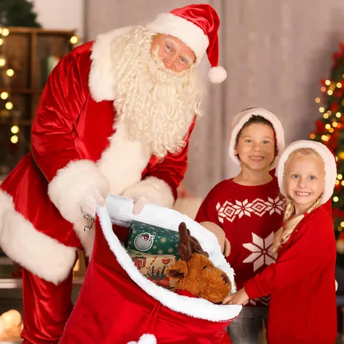 Miniatura 7 de Xuniea Bolsas Extra Grandes de Navidad de 35 x 28 Pulgadas, Saco Gigante de Papá Noel de Terciopelo Rojo con Cordón, Bolsas de Regalo Navideñas