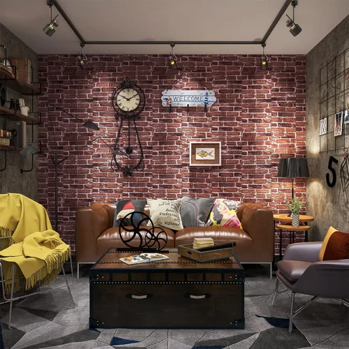 Miniatura 2 de 10 paneles de pared 3D para despegar y pegar, papel tapiz de ladrillo 3D para despegar y pegar, panel de pared de piedra sintética, ladrillo de Rojo