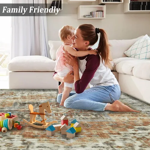 Miniatura 6 de FairOnly Alfombras lavables de 2 x 3 pulgadas, alfombra antideslizante de pelo bajo, alfombra de piso con estampado envejecido, alfombra de área