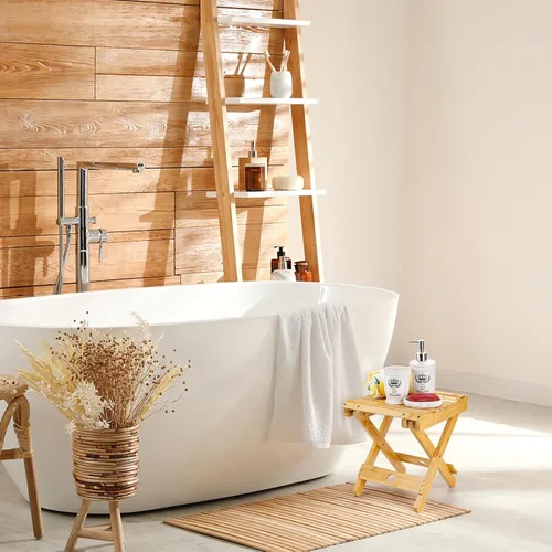 Miniatura 6 de Lawei Taburete plegable de bambú – Taburete de ducha de bambú de 12 pulgadas de altura, sillas de asiento de spa para ducha, afeitado de piernas