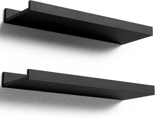 Boswillon Juego de 2 estantes flotantes montados en la pared, modernos estantes de pared negros para almacenamiento con labio, estante de repisa de