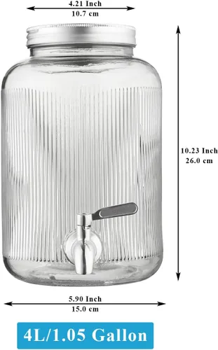 Miniatura 2 de Berglander Dispensador de bebidas de vidrio para refrigerador, dispensador de bebidas de 1 galón con grifo de acero inoxidable a prueba de fugas