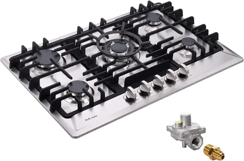 Miniatura 9 de Placa de cocina de gas de 30 pulgadas, estufa de gas de acero inoxidable empotrada de 5 quemadores, encimera de gas convertible GLP/GN, placa de gas