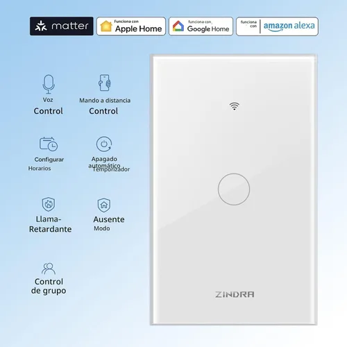 Miniatura 2 de Interruptor de luz de pared táctil inteligente con Matter, panel de vidrio templado, requiere cable neutro, unipolar, Wi-Fi de 2.4 GHz, control por
