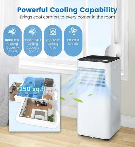 Miniatura 2 de KOTEK Aire acondicionado portátil para habitación de hasta 250 pies cuadrados, unidad de CA 3 en 1 de 8000 BTU para dormitorio con deshumidificador