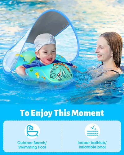 Miniatura 6 de LAYCOL - Flotador inflable de natación para bebé con anillo de flotación para piscina y toldo de protección solar, cola añadida, no se voltea