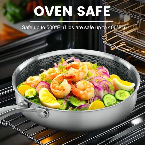 Miniatura 3 de ATSENT Sartenes antiadherentes, sartén híbrida con tapa, sartenes no tóxicas antiadherentes, sartén de acero inoxidable, aptas para lavavajillas