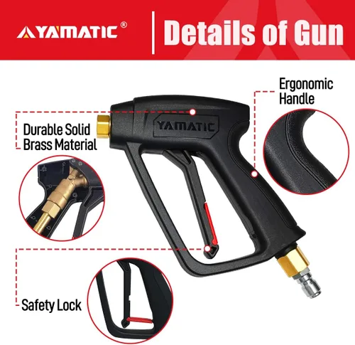 Miniatura 4 de YAMATIC Pistola de lavado a presión corta con cañón de espuma, MAX 4000 PSI Kit de pistola de espuma para lavado de autos, adaptador M22-0.551 in