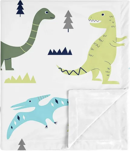 Miniatura 10 de Sweet Jojo Designs Acuarela dinosaurio dinosaurio niño manta suave recibiendo seguridad cochecito bebé viaje cálido Minky verde pizarra azul blanco