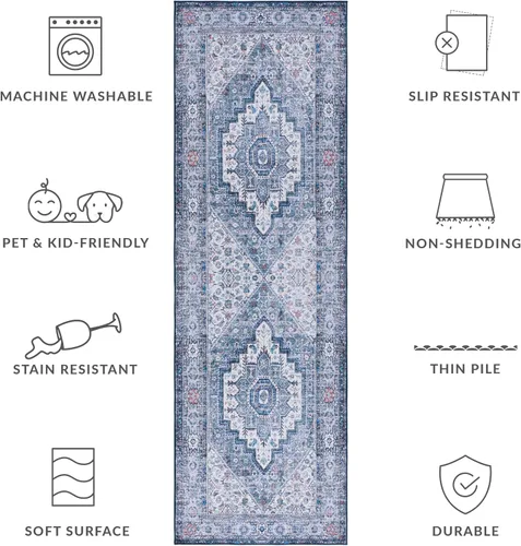 Miniatura 8 de SAFAVIEH Tucson Collection - Alfombra lavable de 2 pies 6 pulgadas x 8 pies, beige y verde, antideslizante y fácil de limpiar, ideal para pasillo
