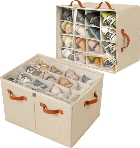 Miniatura 12 de TOPIA HOME Organizador de zapatos para armario, caja de zapatos plegable con divisores ajustables y cubierta transparente, organizador