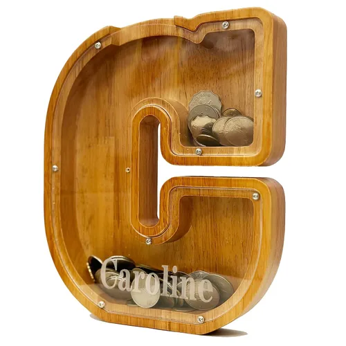 Hucha Personalizada de Madera con Alfabeto - Hucha para Niños - Hucha para Niños y Niñas - Hucha de Monedas - Banco - Puede Usarse como Regalo de