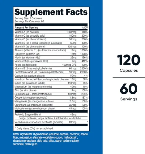 Miniatura 2 de Nutricost Multivitamínico con probióticos 120 cápsulas vegetarianas - Repleto de vitaminas y minerales
