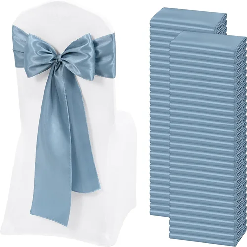 Miniatura 28 de 60 bandas para sillas de satén negro, diseño de lazos con lazos, para decoración de sillas para Acción de Gracias, boda, Navidad, banquetes