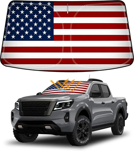 Miniatura 9 de D-Lumina Parasol plegable para parabrisas con bandera de EE. UU. para Nissan Frontier 2022, 2023, 2024, 2025, protector de sol frontal bloquea rayos