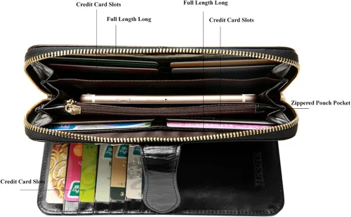 Miniatura 5 de Heshe - Cartera larga para mujer con clip de dinero con correa de muñeca