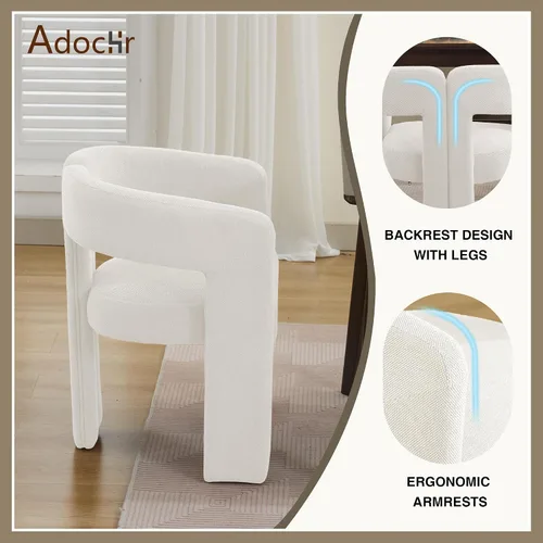 Miniatura 8 de adochr Modernas sillas de comedor de barril, silla de comedor tapizada de lino con patas de madera, sillas decorativas con brazos, cómodos sillones