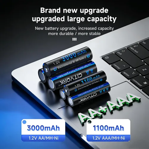 Miniatura 4 de CITYORK Baterías recargables con cargador, paquete de 8 pilas AA 3000mAh y 8 unidades AAA1100mAh Ni-MH con cargador inteligente LCD de 8 bahías
