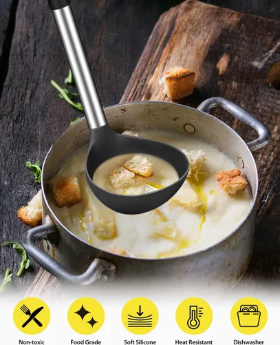 Miniatura 5 de Juego de tenedor de silicona para pasta y cucharón de sopa, antiadherente, sin BPA, resistente al calor, prácticos utensilios de cocina