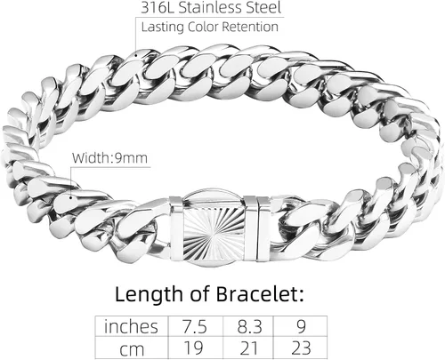 Miniatura 2 de CaptainSteeL Pulsera de cadena de eslabones cubanos para hombre, acero inoxidable 316L, 90.394 in de ancho, patrón de moda, botón a presión, joyería
