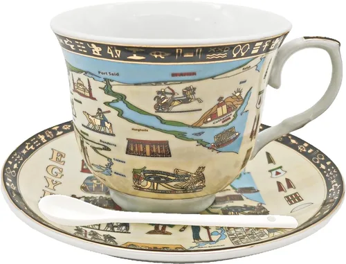 Miniatura 10 de Juego de tazas y platillos de café expreso de cerámica dorada egipcia, taza Demitasse de 3.4 oz/3.4 fl oz, regalo de porcelana para cumpleaños