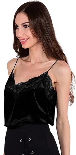 Miniatura 6 de Camisola de encaje sexy para mujer, blusa sin mangas casual con cuello en V, terciopelo con tirantes delgados, camisola sin mangas, Vino