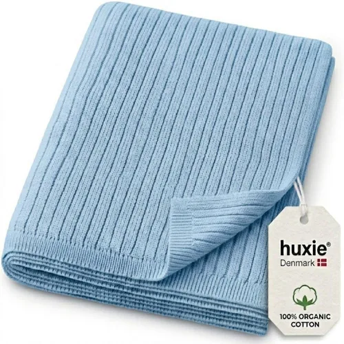 Miniatura 33 de Manta de algodón orgánico de 30 x 40 pulgadas, mantas de punto Pointelle para niños y niñas, manta ligera y suave para bebés (azul bebé)