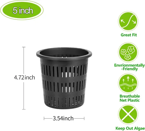 Miniatura 5 de Vasos de red de 5 pulgadas (paquete de 12), macetas de red para hidroponía, cestas de malla de orquídeas, macetas de suministros hidropónicos