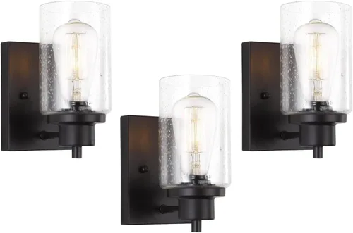 Miniatura 15 de Paquete de 2 lámparas de tocador de baño, apliques de pared, modernas luces de pared de baño interiores con vidrio semillado, accesorios de pared