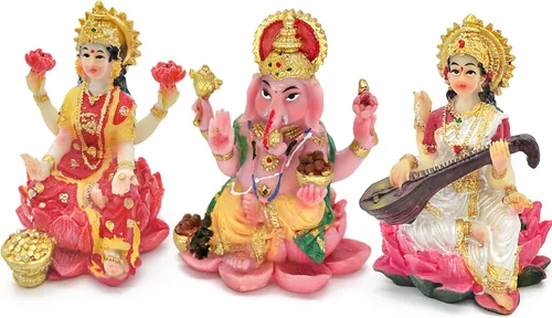 alikiki Estatua hindú de Laxmi Ganesh Saraswati – 2.5 pulgadas de alto India Dios Lakshmi Ganesha figura para decoración de tablero de automóvil,
