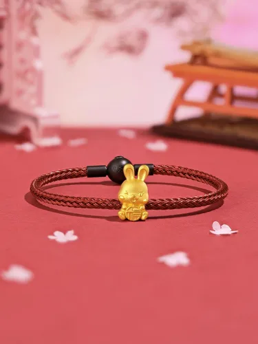 Miniatura 3 de ZHOU LIU FU Pulseras de oro real para mujer, pulsera de conejo de la suerte, joyería de oro de 24 quilates, pulsera roja, dije de oro sólido