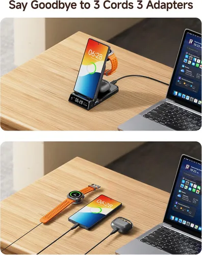 Miniatura 8 de Estación de carga para Samsung, SwanScout 703S, cargador inalámbrico para Galaxy S25 Ultra/S25+/S25/S25 Edge/S24 Ultra/S24+/S24/S23, Galaxy Watch