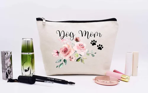 Miniatura 6 de LIBIHUA Bolsa de maquillaje para mujer, bolsa de cosméticos regalos para ella, bolsa de viaje femenina, Beige, 328-perro mamá