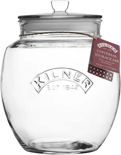 Kilner Glassware - Tarro de almacenamiento universal duradero multiusos con tapa hermética, 28-3/4 onzas líquidas, 1 EA, transparente