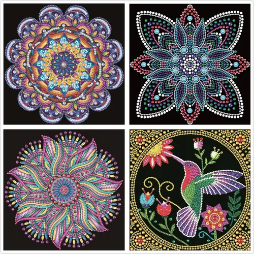 antor Paquete de 4 pinturas de diamantes de imitación de cristal con forma especial, arte de diamantes de mandala, kits de pintura de diamantes de