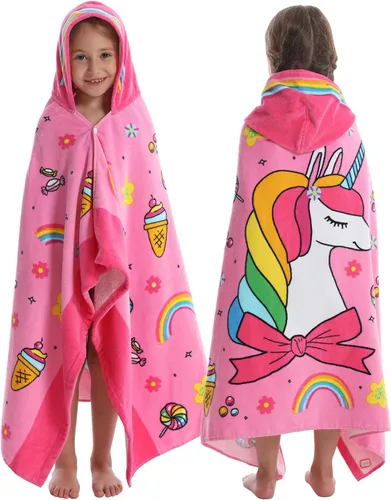 Miniatura 32 de BANGSAUR Toallas de playa para niños con capucha, algodón suave de 50 x 30 pulgadas, niñas y bebés de 3 a 12 años, toalla de baño, piscina