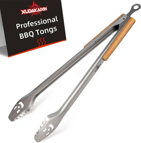 Miniatura 8 de XUDAKAIXIN Pinzas para barbacoa de acero inoxidable de 18 pulgadas de largo con mango de acacia de lujo extendido, herramienta de parrilla duradera