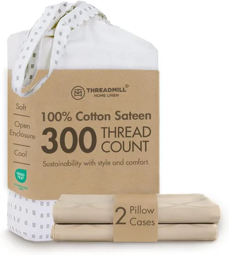 Miniatura 16 de Threadmill Home Linen Bedding - Juego de sábanas de 300 hilos, 100 % algodón, juego de cama de lujo, 4 piezas, tejido de satén suave, color blanco