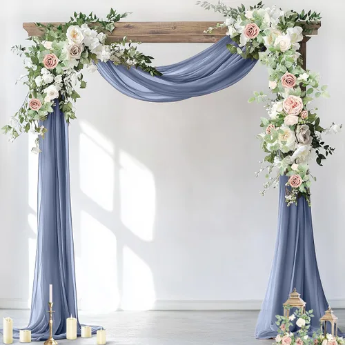Miniatura 11 de Socomi 2 paneles de tela para arco de boda, 29 pulgadas x 19 pies, cortinas de gasa transparente azul bebé, 6 yardas para decoración de boda