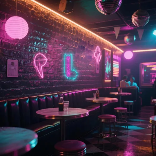 Miniatura 8 de Looklight Letreros de neón de disco para decoración de pared, letrero de luz LED rosa y azul, letrero de neón con letras iluminadas USB, letrero