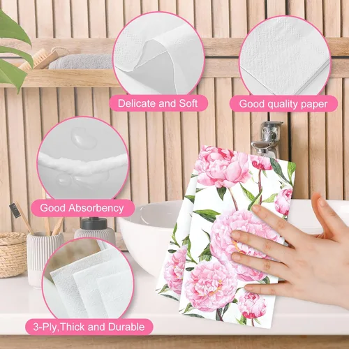 Miniatura 7 de 50 servilletas de papel desechables con diseño floral de primavera, toallas de mano para baño, boda, fiesta de cumpleaños, suministros de mesa