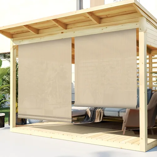TANG - Persiana enrollable exterior de 4 pies de ancho x 5 pies de alto, persiana enrollable para exteriores para terraza, porche, pérgola, balcón,