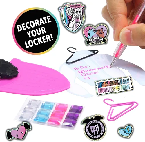 Miniatura 4 de Tara Toy Monster High: Design Activity Locker - Doodle & Decorate, estuche de almacenamiento en forma de ataúd de lavanda con bloqueo, mini